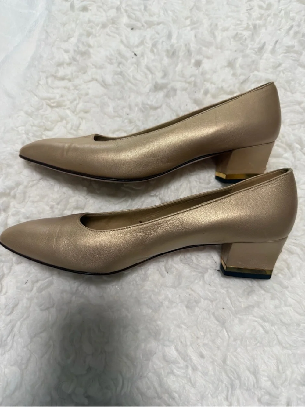 St. John Metallic Taupe Leather Pointed-Toe Pumps - Picture 3 of 5